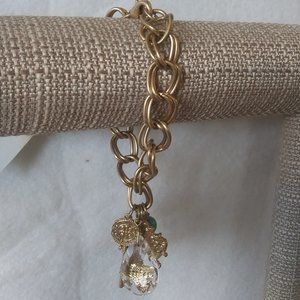 Key, Lock & Crystal Matte Gold Chain Bracelet |New